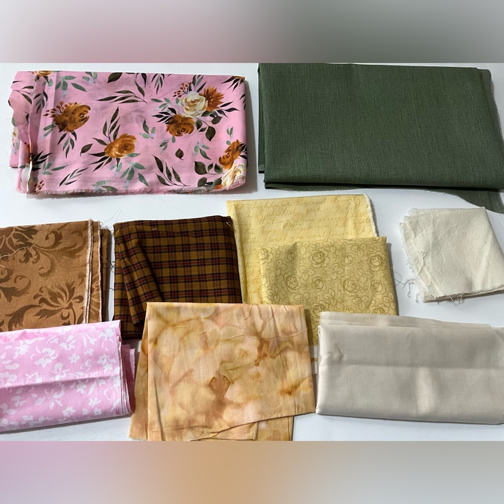 Quilting Fabrics Sewing Material Crafts Roses Pink Green Cream Brown